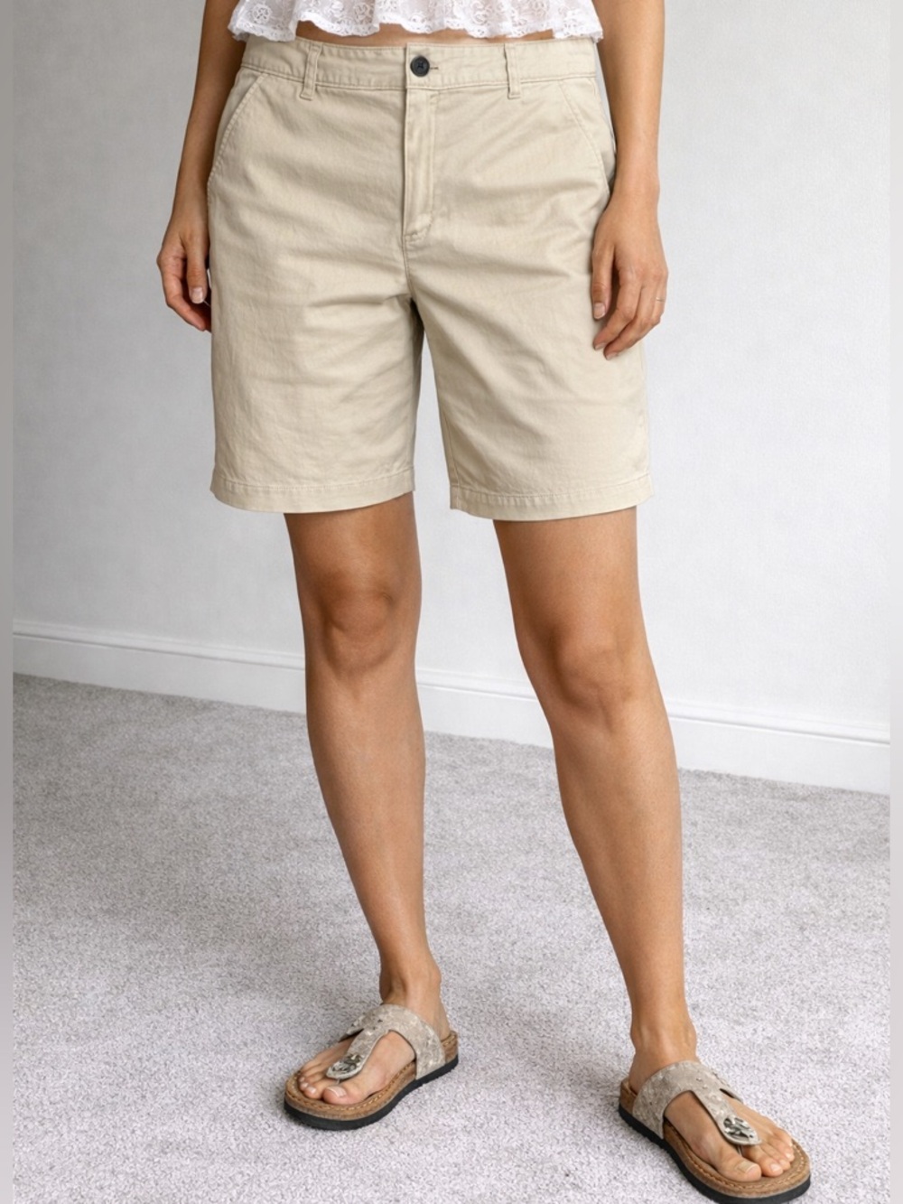 Old Navy Womens Shorts 14 Khaki Stretch Comfy Resort Bermuda High Rise Pockets
